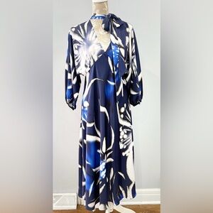 Elegant Blue and White Floral Dress